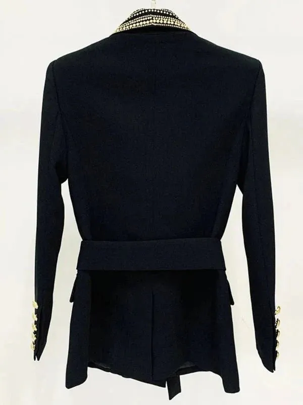 Wenkouban-Winter outfits Christmas Beaded Collar Lace-Up Double Breasted Dressy Blazer