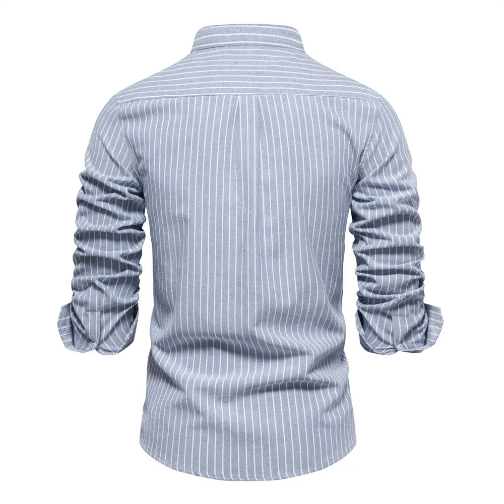 West Louis Stripe Pattern Cotton Twill Button-Up Shirt