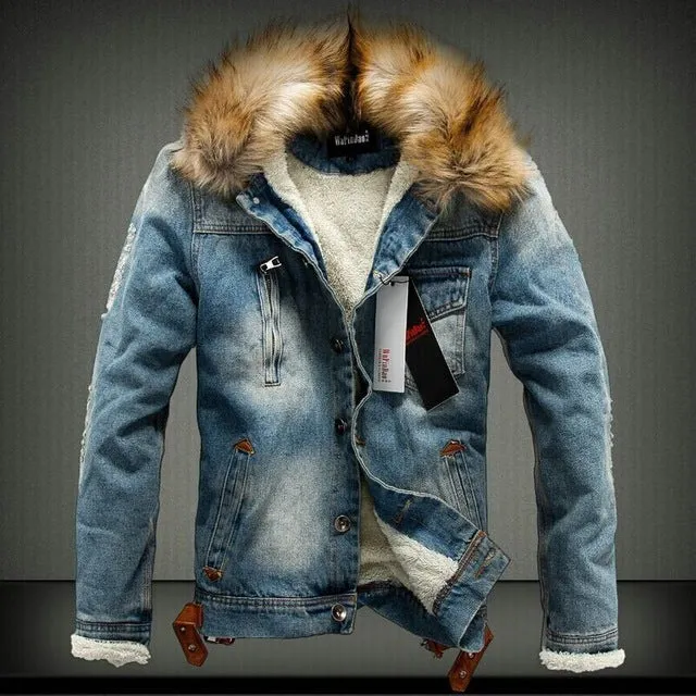 Winter Influx of Men Casual Denim Jacket Winter Thick Denim Jacket Retro Jacket