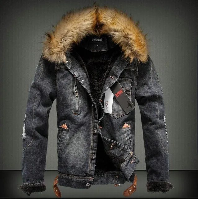 Winter Influx of Men Casual Denim Jacket Winter Thick Denim Jacket Retro Jacket