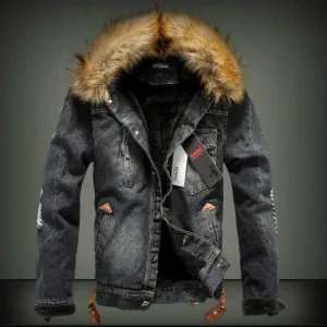 Winter Influx of Men Casual Denim Jacket Winter Thick Denim Jacket Retro Jacket