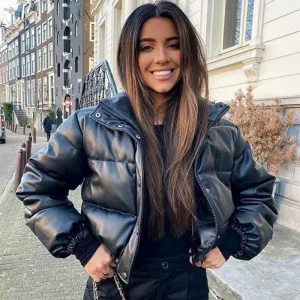 Winter Thick Pu Leather Parka Coat