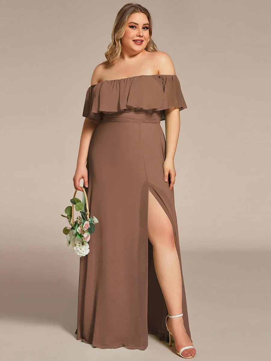 Women's Off Shoulder Ruffle Thigh Slit Bridesmaid Dresses