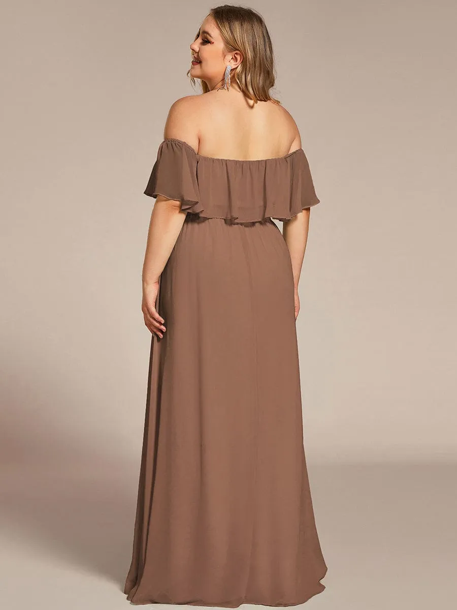 Women's Off Shoulder Ruffle Thigh Slit Bridesmaid Dresses