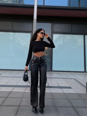 Zippered design leather trouser