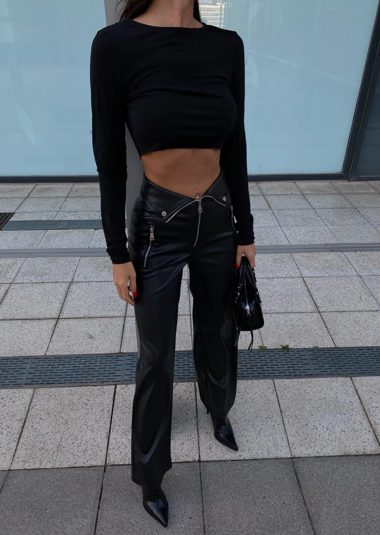 Zippered design leather trouser